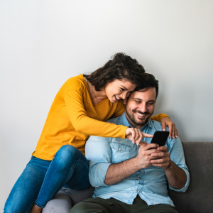 People smiling at phone